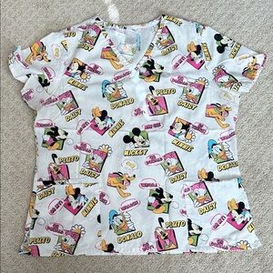 Disney Scrub Top - White with Colorful Characters
